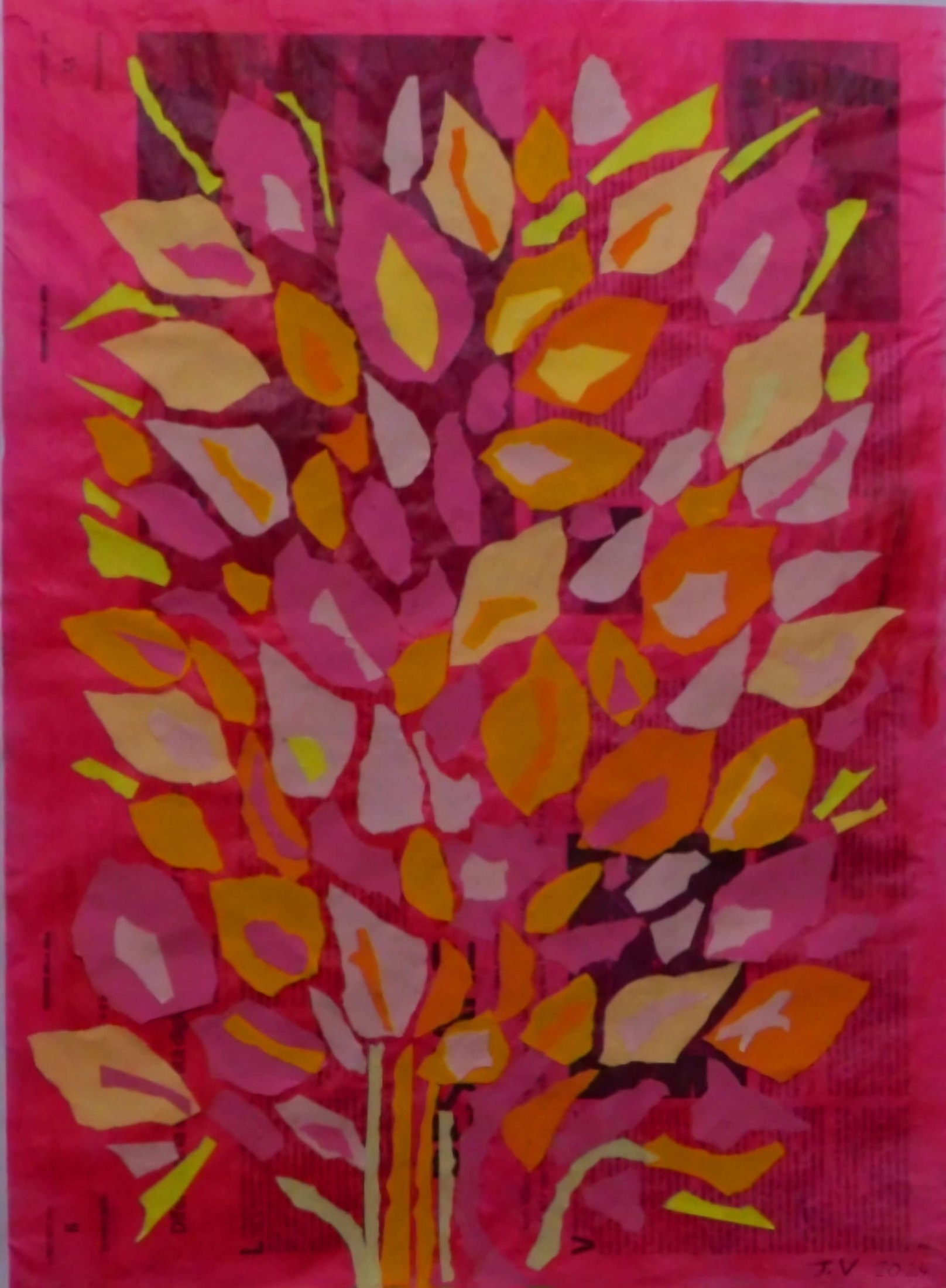 Fiori su fondo fucsia di Jacqueline Enkelaar-Ashdown