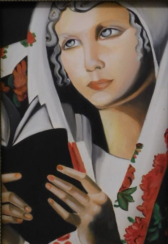 Donna con libro e fiori rossi di Jacqueline Enkelaar-Ashdown